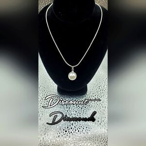 South Sea Shell 10mm White Pearl Pendant W/ Necklace in Silver 925 - Women's